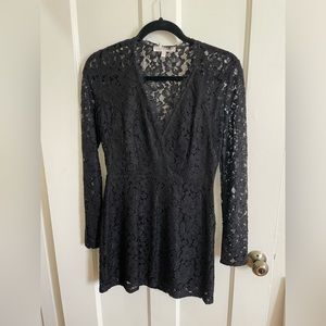Black lace long sleeve mini dress